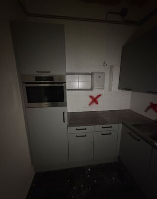 Complete hoekkeuken, Hoekopstelling, grijs/wit, werkblad en bovenkaste